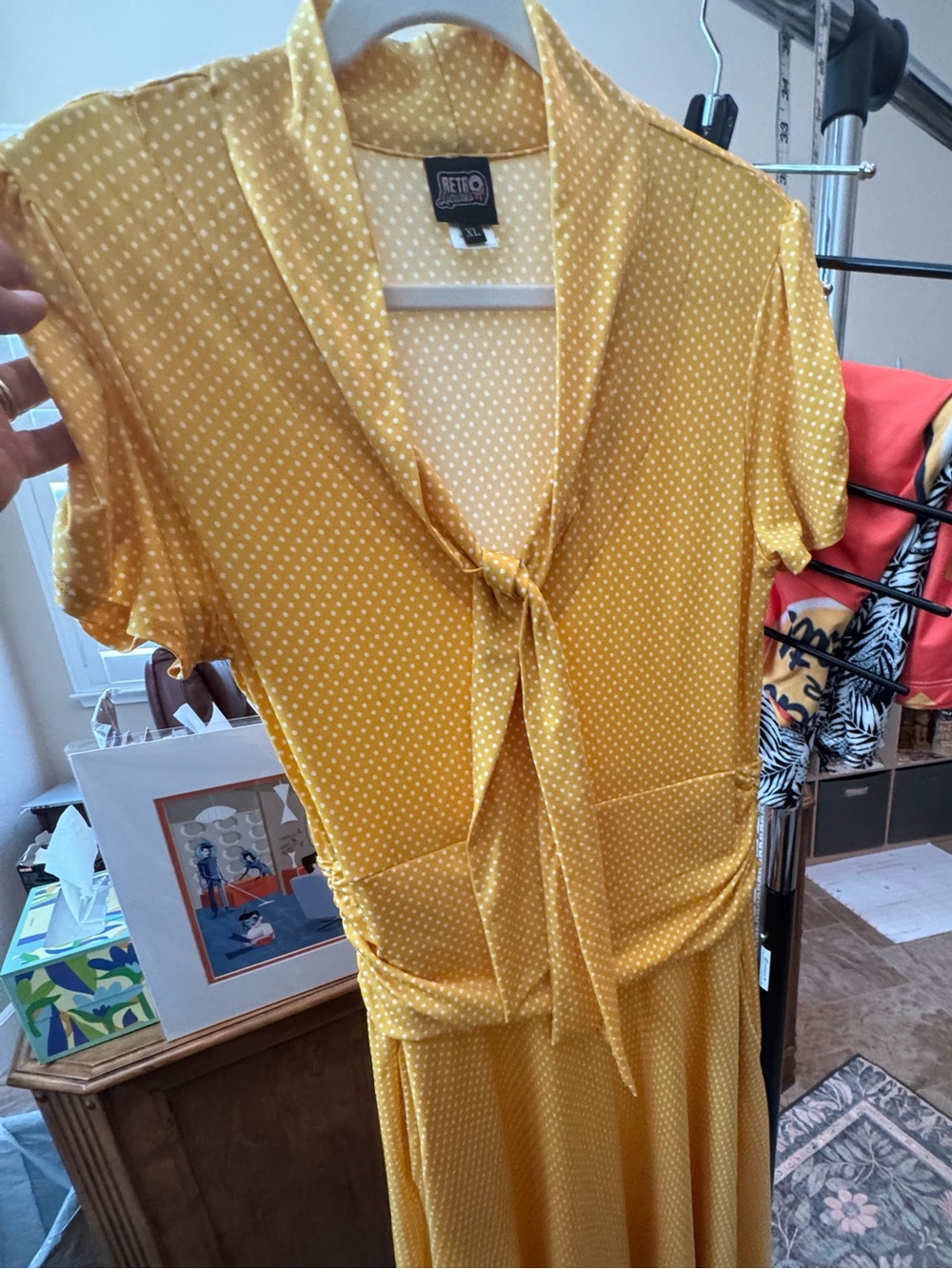 Retrolicious Yellow Polka Dot Tie-Front Dress